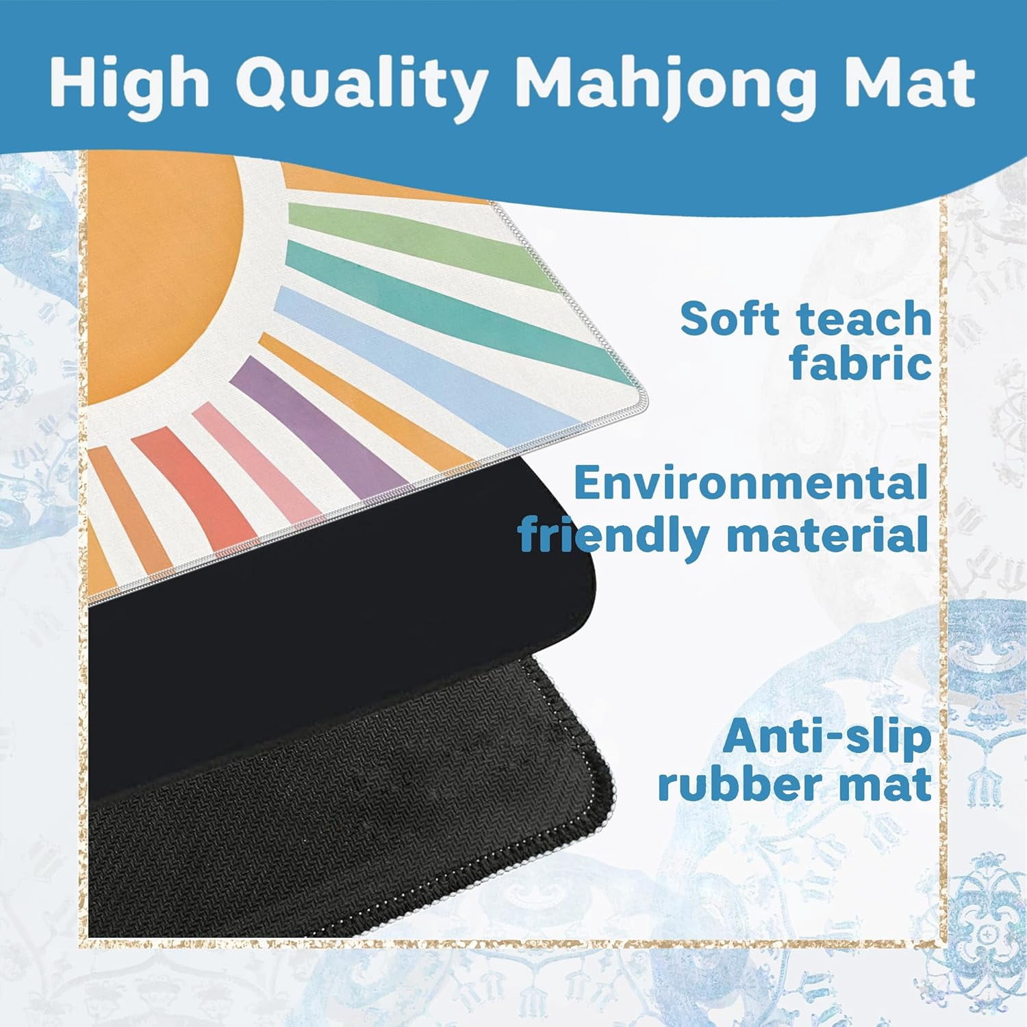 Boho Sun Mahjong Mat for Table 31.5 X 31.5 in, Gifts for Mahjong Players, Watercolor Boho Colorful Sunshine Anti-Slip Table Cover Tablecloth for Poker Board Card Tile Game Dominoes