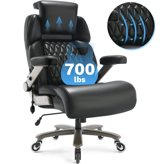WOSDOM 700lbs Big and Tall Office Chair, Heavy Duty Executive Chair, Extra Wide Seat, Adjustable Headrest and Lumbar Support, 3D Flip up Arms, Black