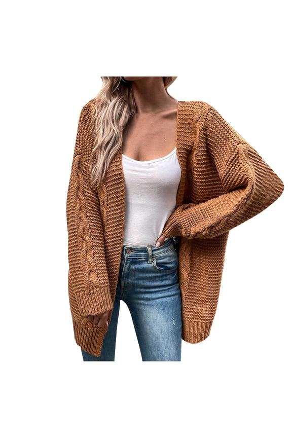 Womens Cardigan Sweater Fashion Knitted Long Hemp Pattern Cardigan Sweater Coat Jacket