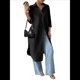 thumbnail image 3 of Camisas Casuales de Media con Botones para Mujer, Blusas Largas con Solapa , Tops Negro XL, 3 of 9