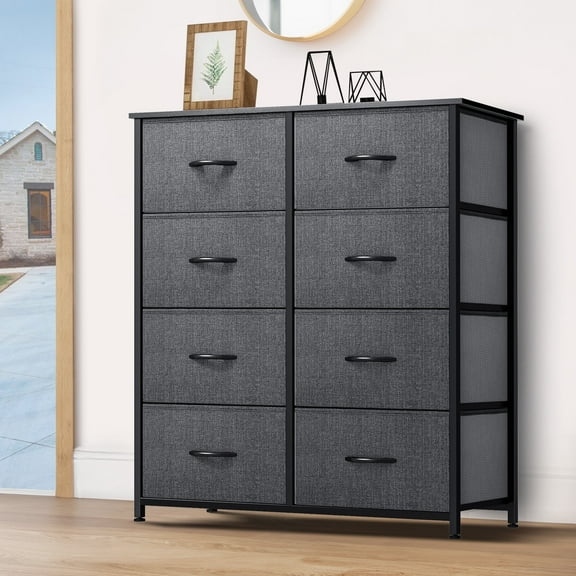 Dextrus 8-Drawer Fabric Dresser with Wooden Top, Storage Box for Adults & Teens, Black Gray