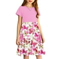 thumbnail image 4 of Spazoro Kids Girls A Line Dresses, Butterfly Print Stretchy Wrinkle Short Sleeve New Style Princess Dress for Child Girls Pink Size 13 T, 4 of 7