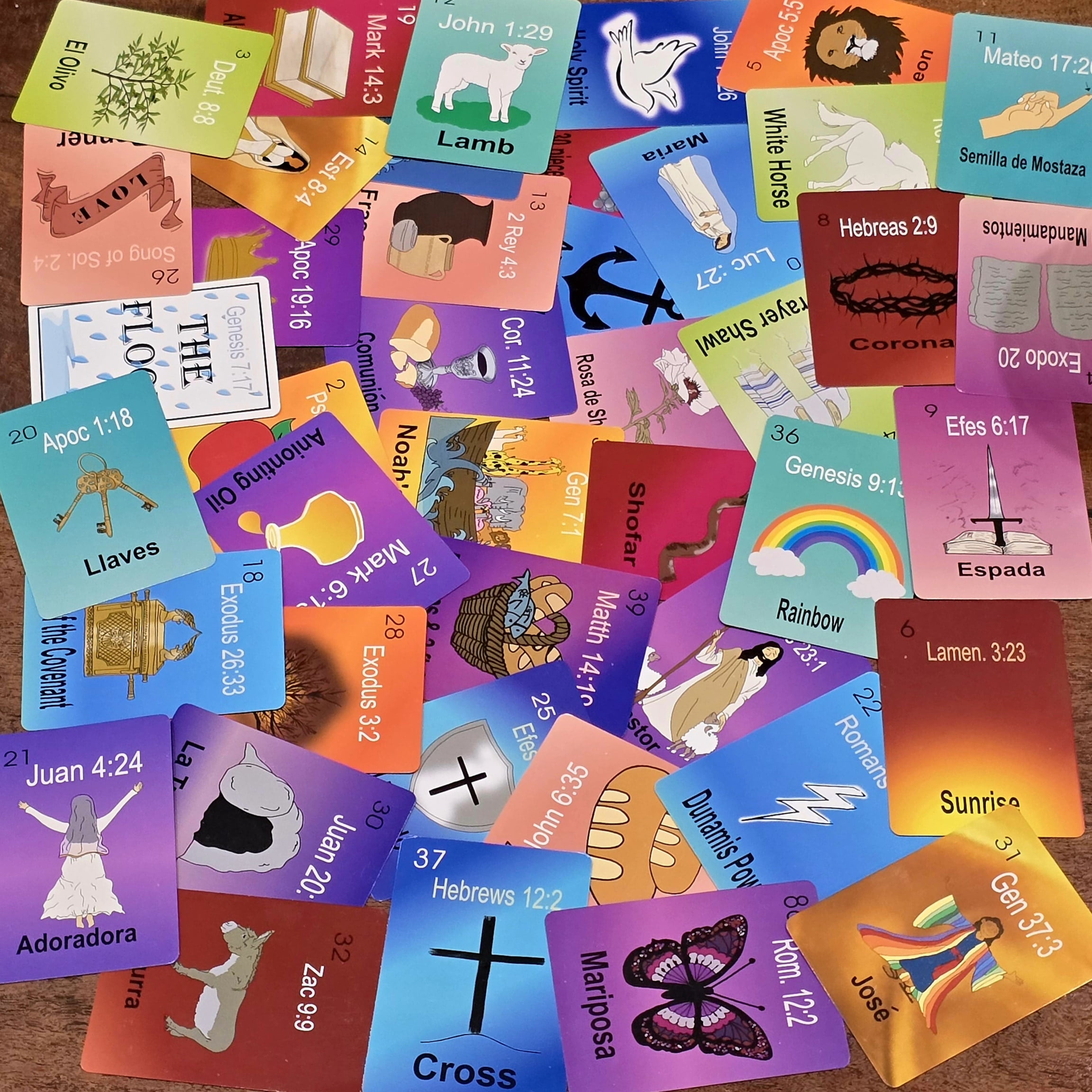 4Hearts Entertainment, LLC Bible Loteria Card Game, FIESTA Christian Bingo Family Game for 10 Players for Easter & Catholic Events