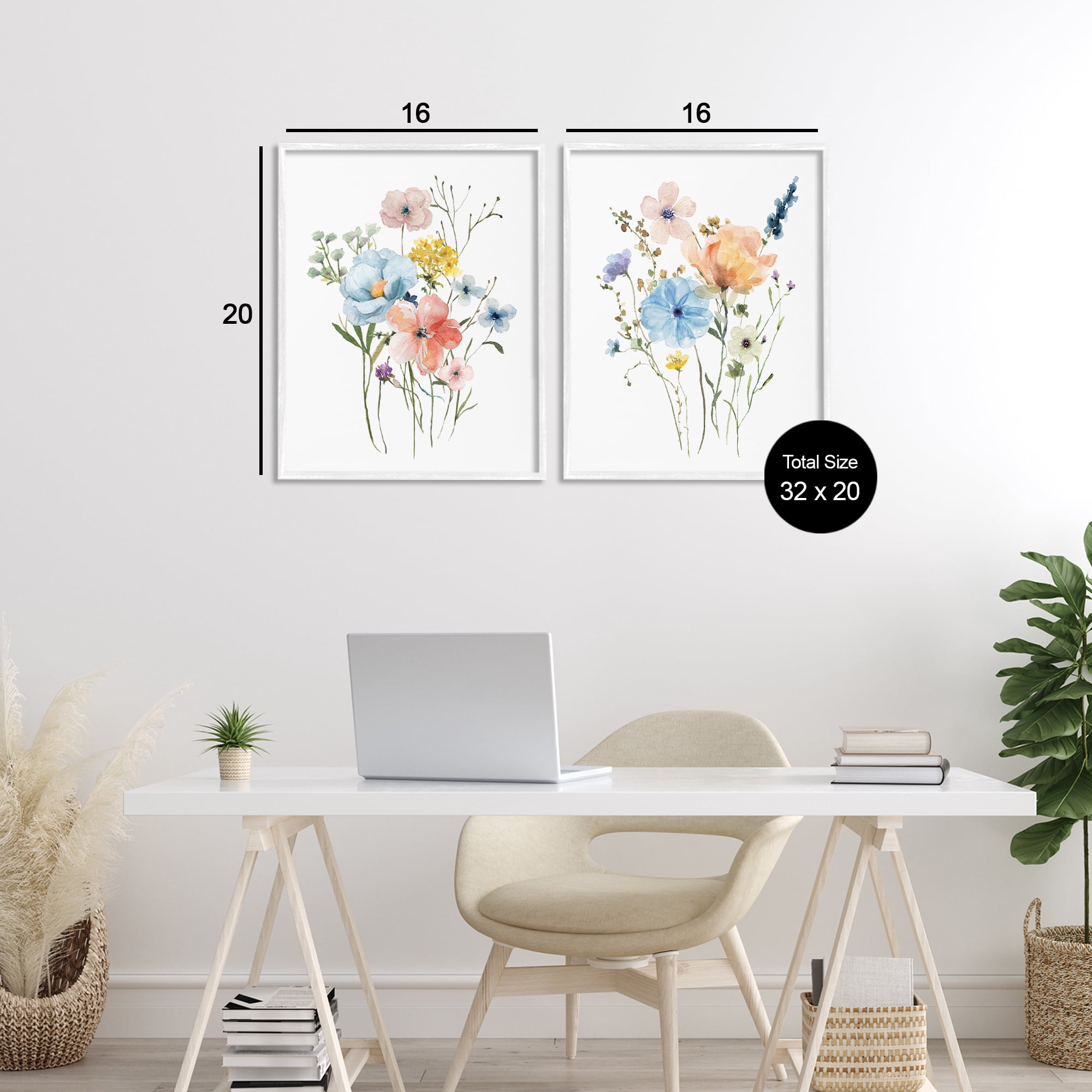 Stupell Industries Wildflower Sprig Bundles 2 Piece White Framed Giclee Art Set, design by Livi Finn