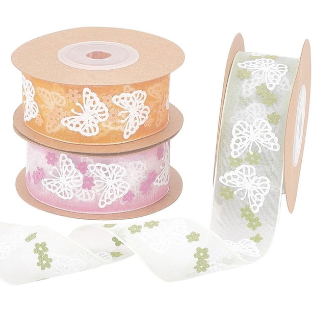 Cintas de organza de 20 yardas, cinta de flores de mariposa de 4 colores, cintas de tul de gasa transparente brillante, cinta navideña