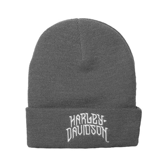 Harley-Davidson Men's Sharp Chrome H-D Cuffed Acrylic Beanie Hat - Gray, Harley Davidson