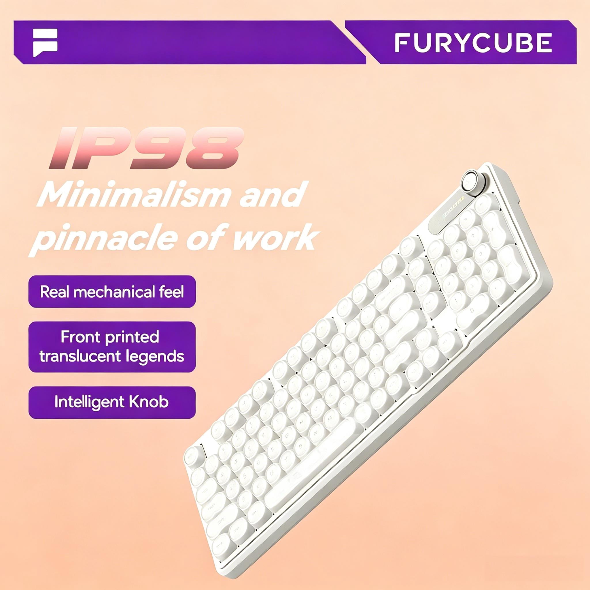 Rechale IP98 Foundation Mechanical Feel Keyboard, 98-Key Compact Wired Keyboard, IPX8 Waterproof Front Printed RGB Keycaps, Cute Makeup Style (Pink White)