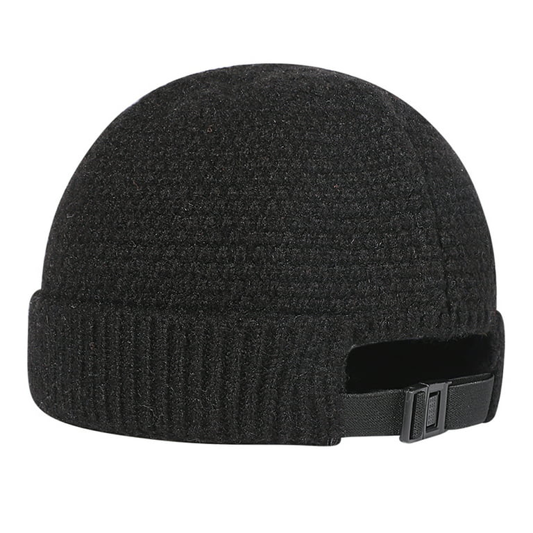GRNSHTS Unisex Knit Cuff Beanie Winter Warm Adjustable Strap Roll up Edge  Skullcap Fisherman Hat for Men Women Caramel