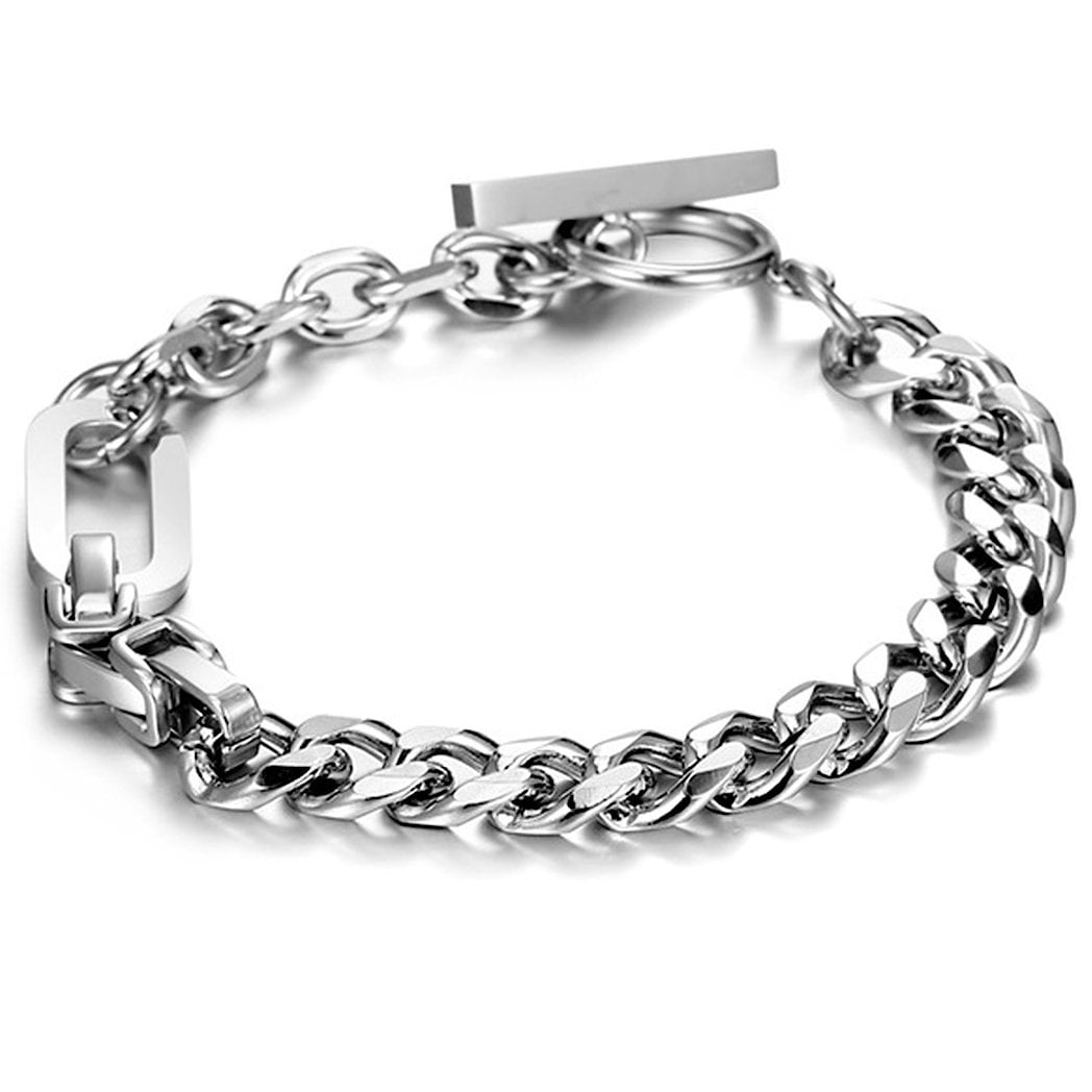 6mm Silver Stainless Steel Chain Bracelet OT Toggle Clasp Cuban Curb Link 8-11" 