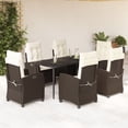 thumbnail image 1 of vidaXL 7 Piece Garden Dining Set with Cushions Brown Poly Rattan, 1 of 5