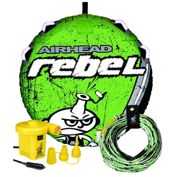 Airhead Rebel Towable Tube Kit with Rope & Pump for Boating, Heavy-Duty Nylon