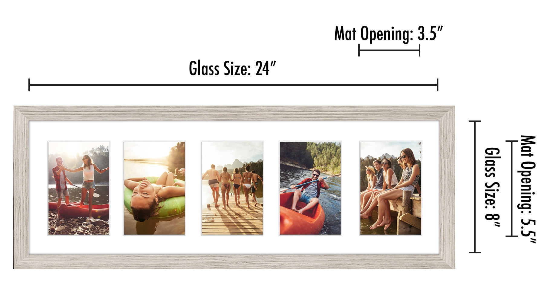 Americanflat 8x24 Collage Picture Frame with Five 4x6 Displays in Driftwood - Composite Wood with Shatter Resistant Glass - Horizontal and Vertical Formats for Wall