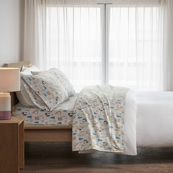 Regency Heights Twin Size Cotton Flannel Sheet Set, 3-Piece Flannel Bed Sheets Twin, 100% Cotton Bed Sheets Set with Deep Pocket, Multi Forest Animals