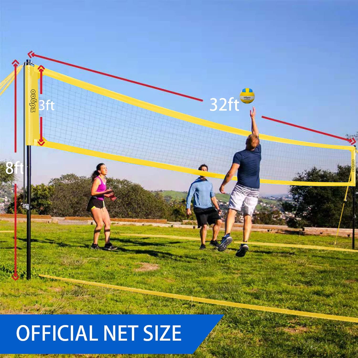 Zdgao Professional Volleyball Set with Winch System for Backyard, Lawn, Beach