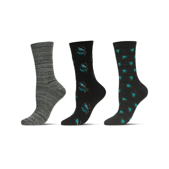 MeMoi Women's 3 Pair Pack Birds Rayon From Bamboo Crew Socks - Womens - Female, 9-11, Black