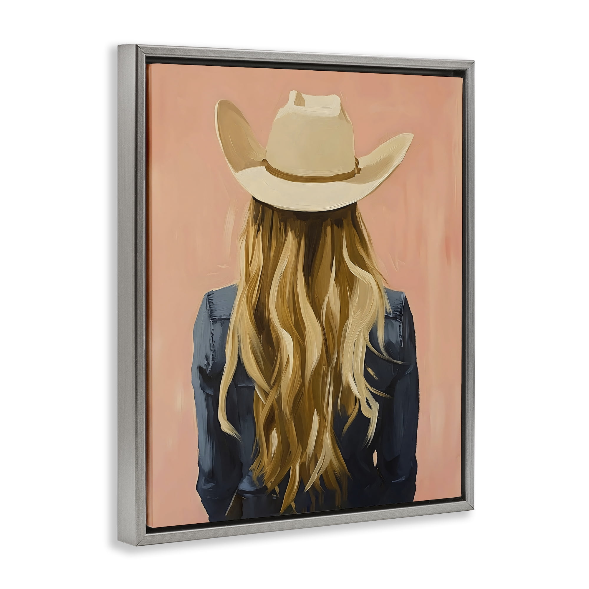 Stupell Industries Blonde Cowgirl Back View Gray Framed Floater Canvas Wall Art, design by The Prints Vibe