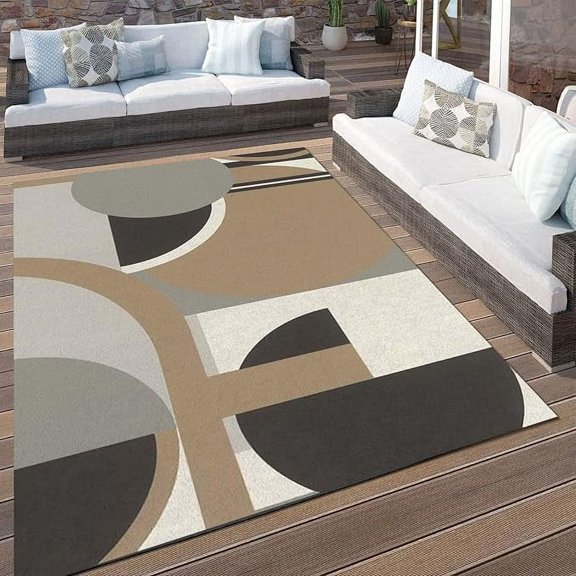 Brown Black Irregular Round Area Rug, Minimalism Geometry Abstract Indoor Non-Slip Kids Rugs, Machine Washable Breathable Durable Carpet For Front Entrance Floor Decor 3 x 5ft