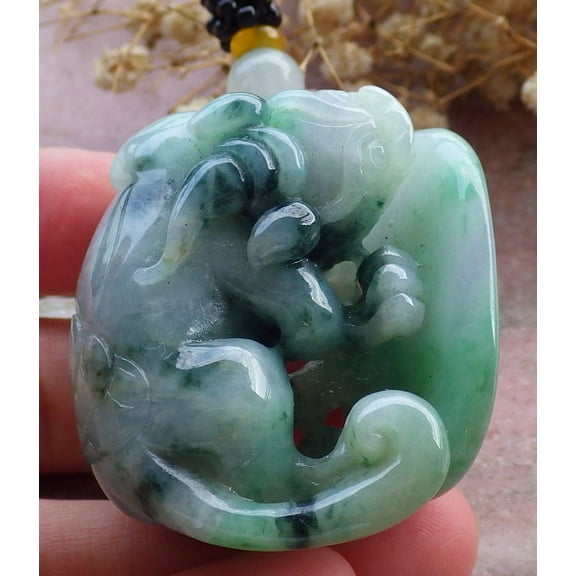 Certified Green Burma Natural A Jade jadeite Pendant Dragon Pi Xiu 661141 TN