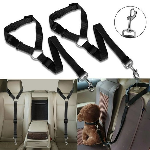 2 Packs Dog Car Harness Headrest Restraint Adjustable Nylon Fabric Dog Restraints Vehicle Seatbelts Harness