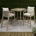 thumbnail image 2 of Porto Coastal 3-Piece Light Teak Acacia Wood Outdoor Bar Set, High-Top Patio Table & Woven Rope Chairs with Removable Beige Cushions, 2 of 7