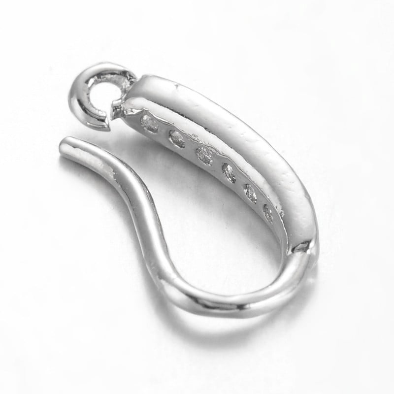 Eco-Friendly Rack Plating Brass Cubic Zirconia Earring Hooks Ear Wire with Horizontal Loop Lead Free & Cadmium Free & Nickel Free Platinum 15.5x8x2mm Hole: 1mm Pin: 0.8mm