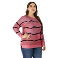 thumbnail image 4 of Frontwalk Women T-shirt Crew Neck Pullover Long Sleeve Sweatshirt Holiday Basic Tops Striped Pink M, 4 of 5