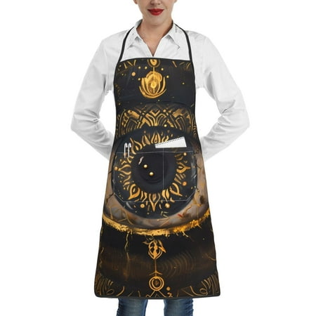 

Matuu Mystical Golden Eye for Adjustable Cooking Aprons for Women with Pockets Kitchen Aprons for Men Water and Oil Resistant