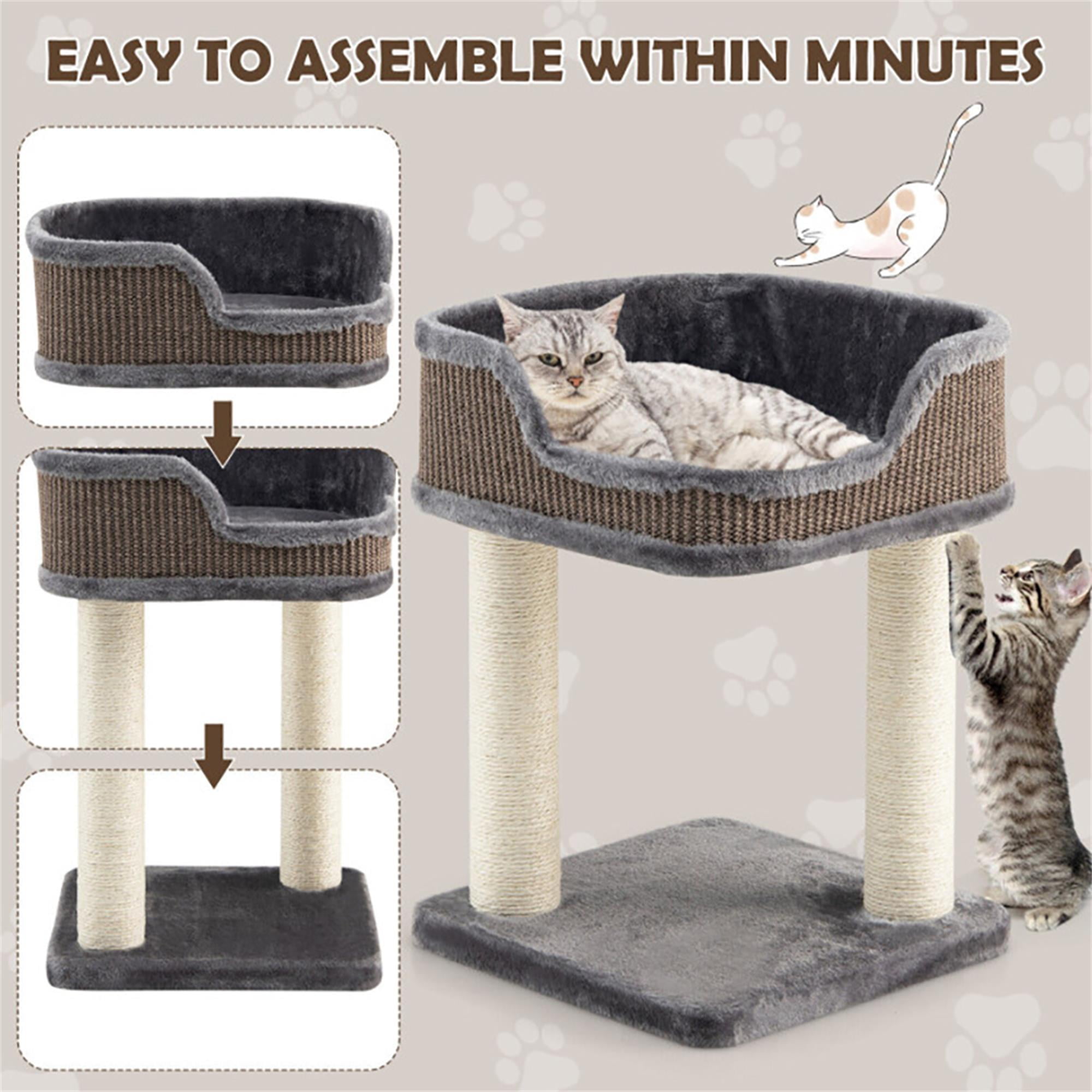 Kadyn 16" Cat Tree Tower for Indoor Cats with Large Plush Perch, Natural Sisal Scratching Post for Small Cats, Gray