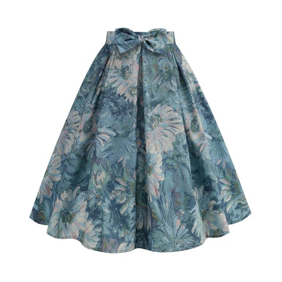 Skirts for Women Fashionable Print with Bow Waist Full design Casual Everyday Wear and Comfortable Fit Blue L