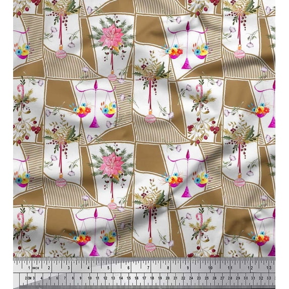 Soimoi Cotton Poplin Fabric Leaves & Flower Floral Printed Fabric 1 Yard 56 Inch Wide