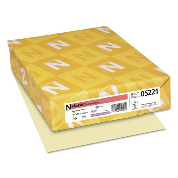 Neenah Paper 05221 CLASSIC 8.5 in. x 11 in. 24 lbs. Bond Weight Linen Stationery - Baronial Ivory (500/Ream)