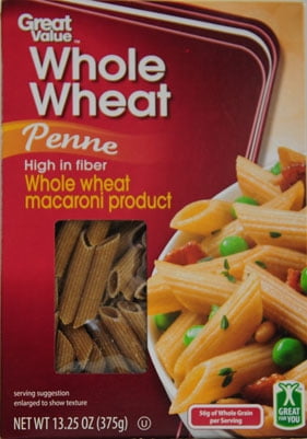 Great Value Whole Wheat Penne Pasta, 13.25 oz