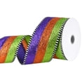 thumbnail image 3 of Homeford Halloween Glittered Stripes Dash Wired Edge Ribbon, 2-1/2-inch, 10-yard, Lime, 3 of 3