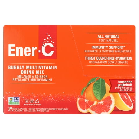Ener-C Tangerine Grapefruit Multivitamin Drink Mix, 1000mg Vitamin C, Non-GMO, Vegan, Real Fruit Juice Powders, Natural Immunity Support, Electrolytes, Gluten Free, 30 Count