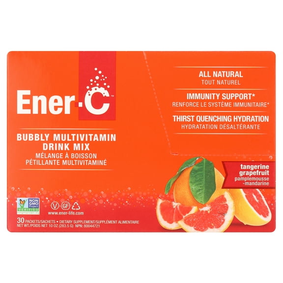 Ener-C Tangerine Grapefruit Multivitamin Drink Mix, 1000mg Vitamin C, Non-GMO, Vegan, Real Fruit Juice Powders, Natural Immunity Support, Electrolytes, Gluten Free, 30 Count