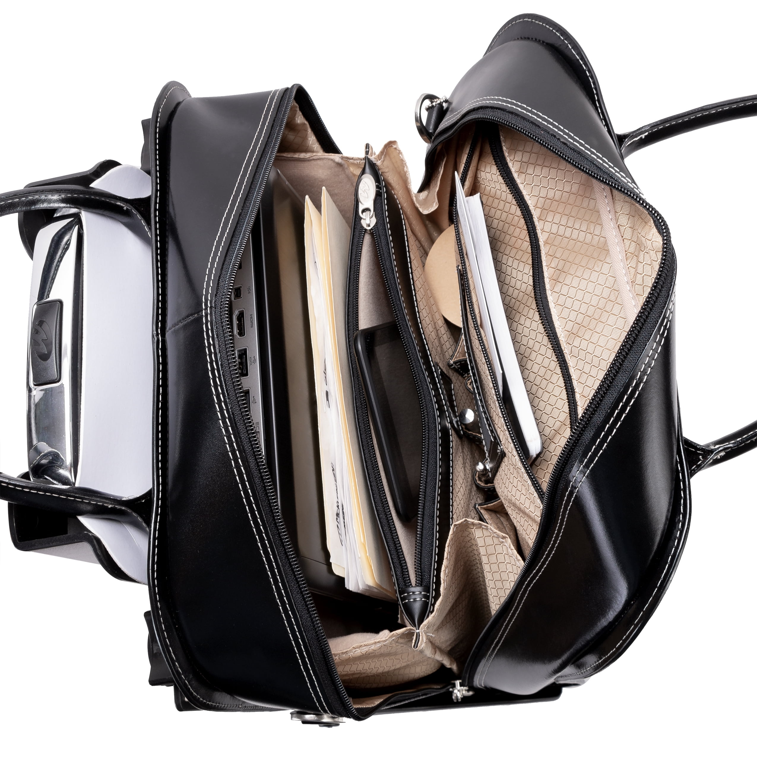 McKlein LA GRANGE, Patented Detachable -Wheeled Ladies' Laptop Briefcase, Top Grain Cowhide Leather, Black (96495)