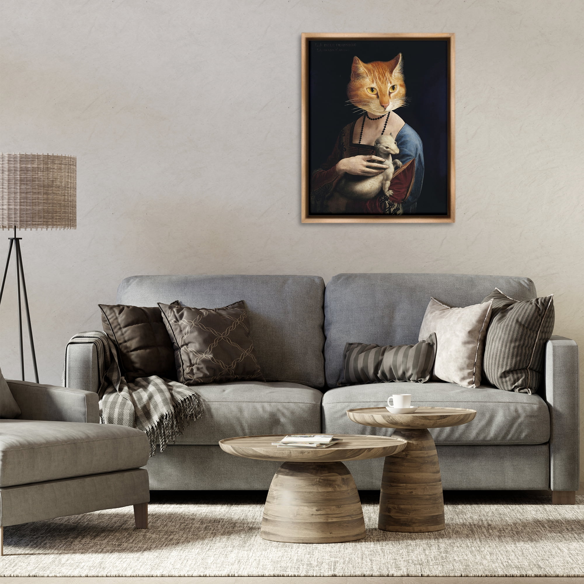 Stupell Industries Historical Portrait Cat Novelty & Humor Painting Brown Floater Framed Canvas Art Print Wall Art, 25 x 31