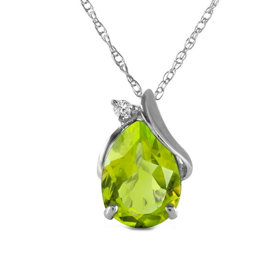 Galaxy Gold 14K White Gold Natural Diamonds and Peridot Pendant Necklace - August Birthstone - Warmth & Prosperity - 16" to 24" - Fine Jewelry for Women