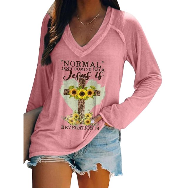 Easter Women's Leopard Cross Sunflower Letter Print Top