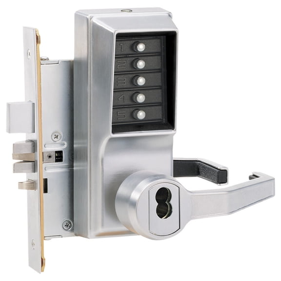 Kaba Simplex RR8148B-26D-41 Mortise Combination Lever Lock Key Override Passage Lockout with Deadbolt 6/7-Pin SFIC Prep Less Core Satin Chrome