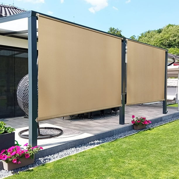SHMAMT Outdoor Roller Shades 6'(W) x 6'(H), Exterior Cordless Patio