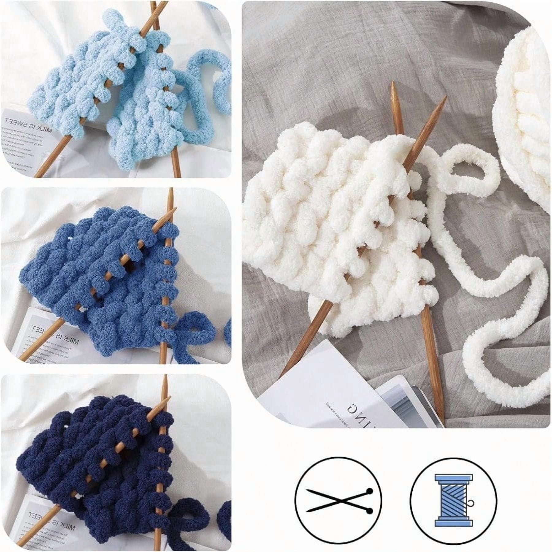 8 Pack Assorted Chunky Yarn for Crochetinger Bulky Large Soft Fluffy Yarn Plush Fuzzy Yarn Thick Chenille Yarn for Hand Knitting/Arm Knitting CreamBlue 27yds 8 oz Each Skein