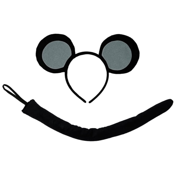 SeasonsTrading Gray Black Mouse-A-Like Ears Headband & Tail Costume Set - Cute Grey Mickey Three Blind Mice Party Kit, Halloween, Birthday