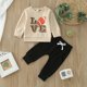 thumbnail image 5 of Gibobby Conjunto de sudadera para Niñas Niños pequeños Niñass Manga Larga Animados Rugby Fútbol Impresiones Camiseta Tops Pantalones Trajes(Beige, 18-24 Meses), 5 of 5