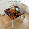 thumbnail image 2 of BANET Halloween Square Tablecloth with Elastic Edge, Halloween Pumpkin Ghost Washable Wipeable Table Cloth Polyester Table Cover for Kitchen Dining Party Wedding Holiday Fits Square Table White, 2 of 7