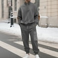 thumbnail image 2 of FRSASU Mens 2 Piece Solid Color Outfits Casual Lapel Button Jacquard Long Sleeve Shirts and Pants Matching Set Sweatsuit Dark Gray, 2 of 6