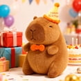 thumbnail image 2 of Capybara Plush with Happy Birthday Hat Bow Soft Capibara Stuffed Animal Plushies Toys for Birthday Gifts Party Decoration for Kids Brown 9 inch, 2 of 7