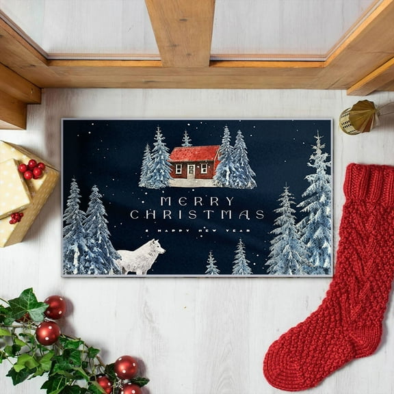 BOBOMOTI Christmas Doormat Merry Christmas Decorative Holiday Rugs Christmas Mats for Front Porch Decor Christmas Decor