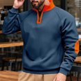thumbnail image 2 of Men's 1/4 Zip Sweatshirts Colorblock Long Sleeve Stand Collar Pullover Tops Fall Winter Casual Fashion Sweaters (S, Navy), 2 of 6