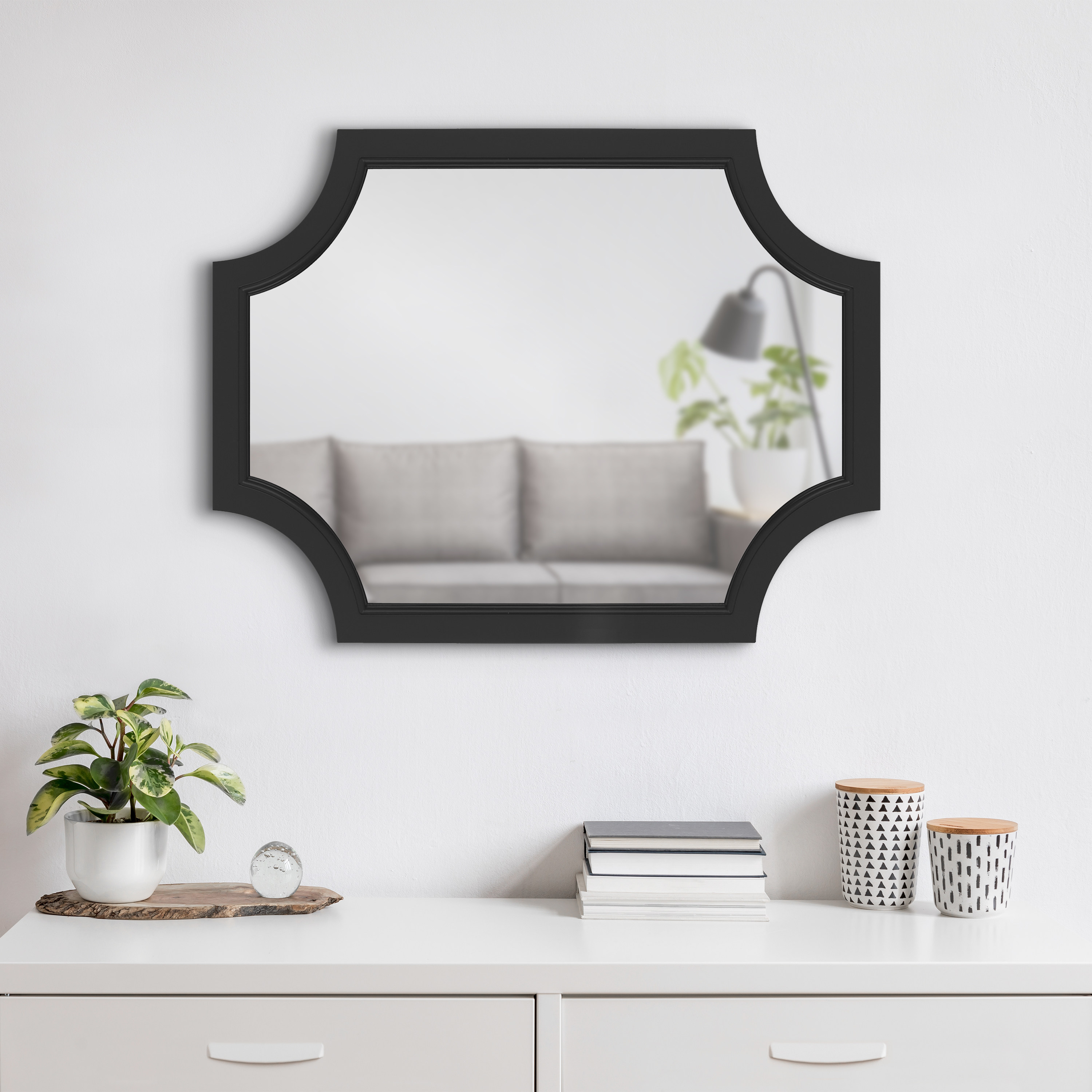 Kate and Laurel Hogan Modern Scallop Wall Mirror, 18 x 24, Black, Decorative  Glam Wall Decor